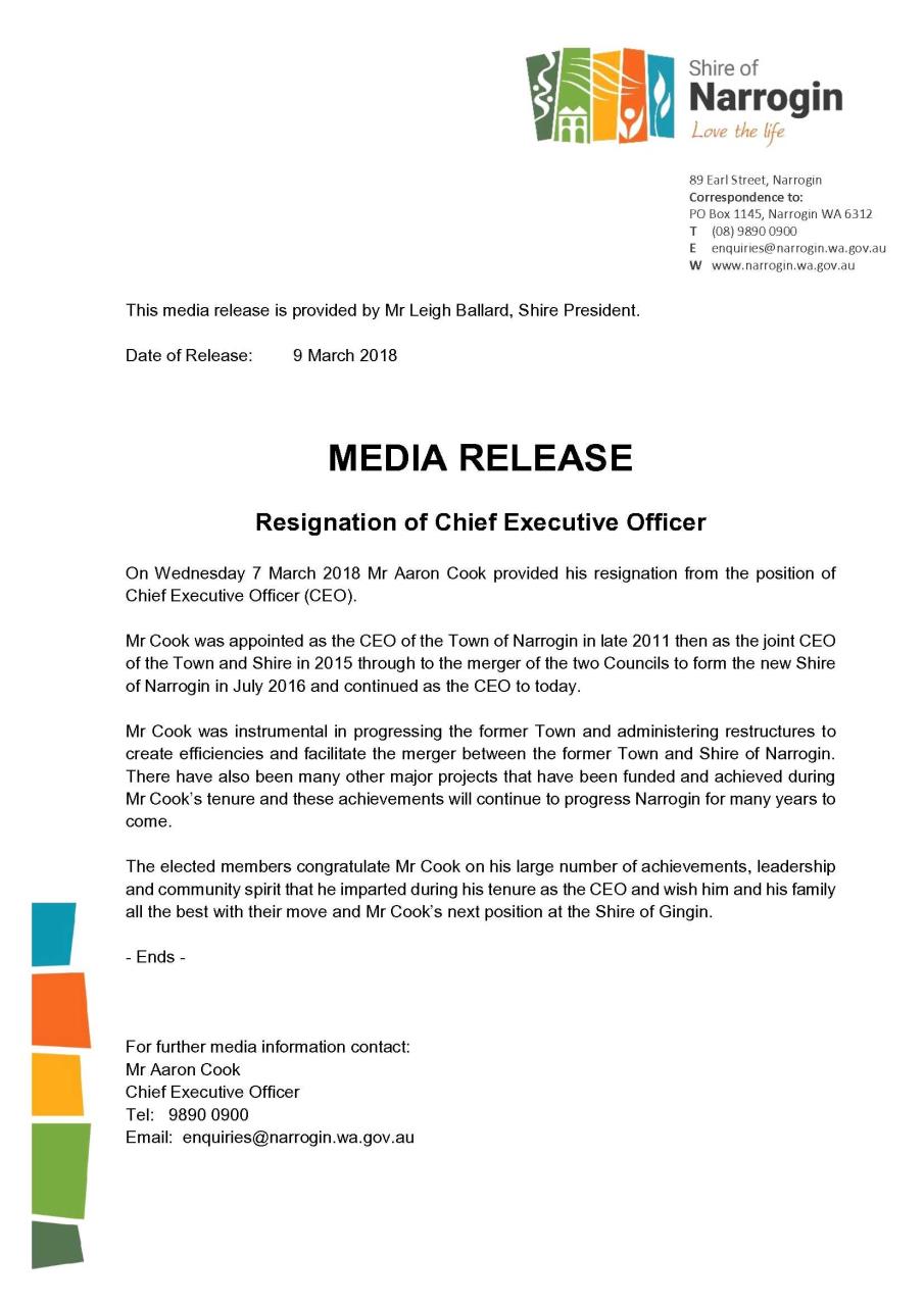 Media Release Resignation of CEO