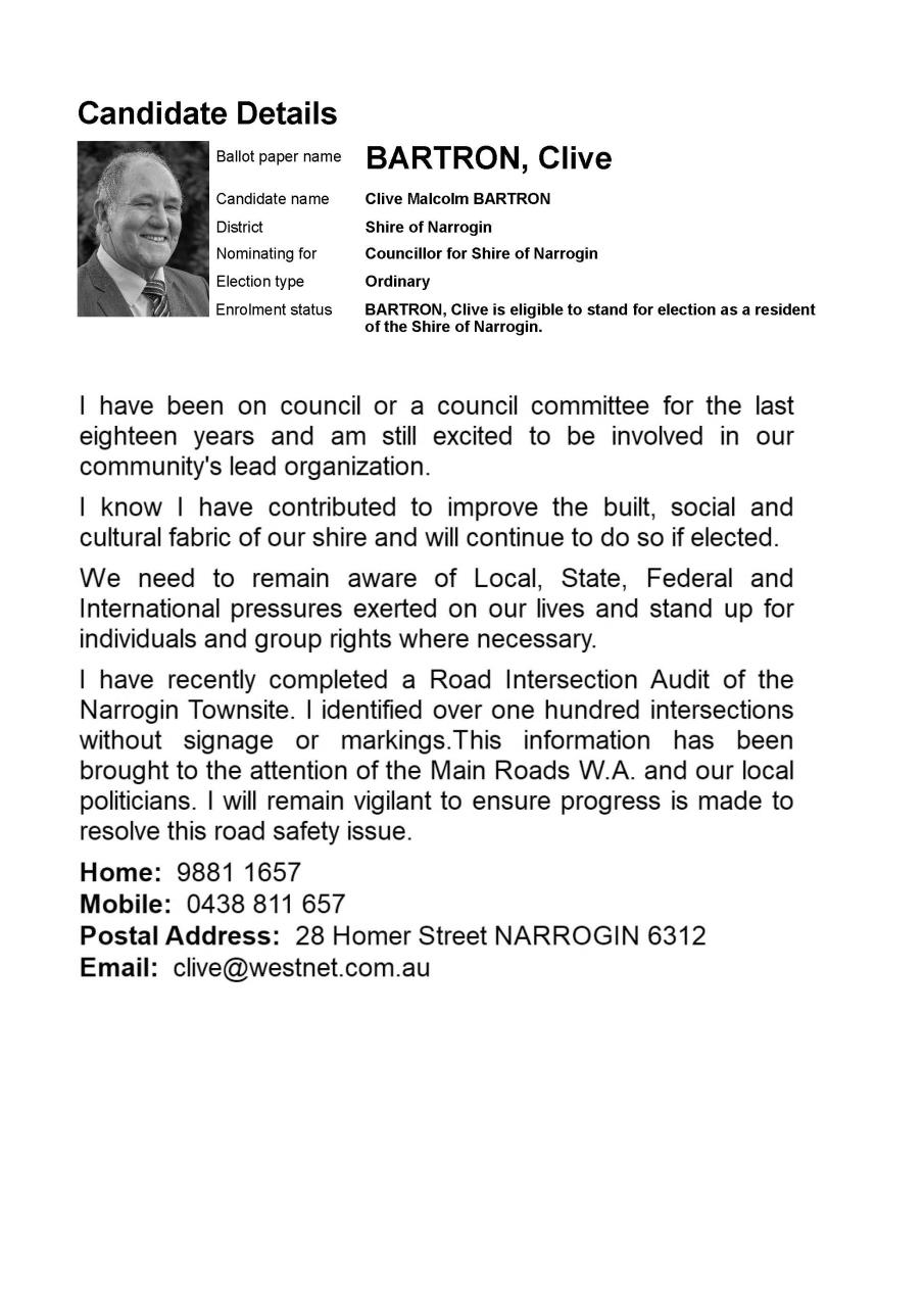 Candidate Details - BARTRON Clive
