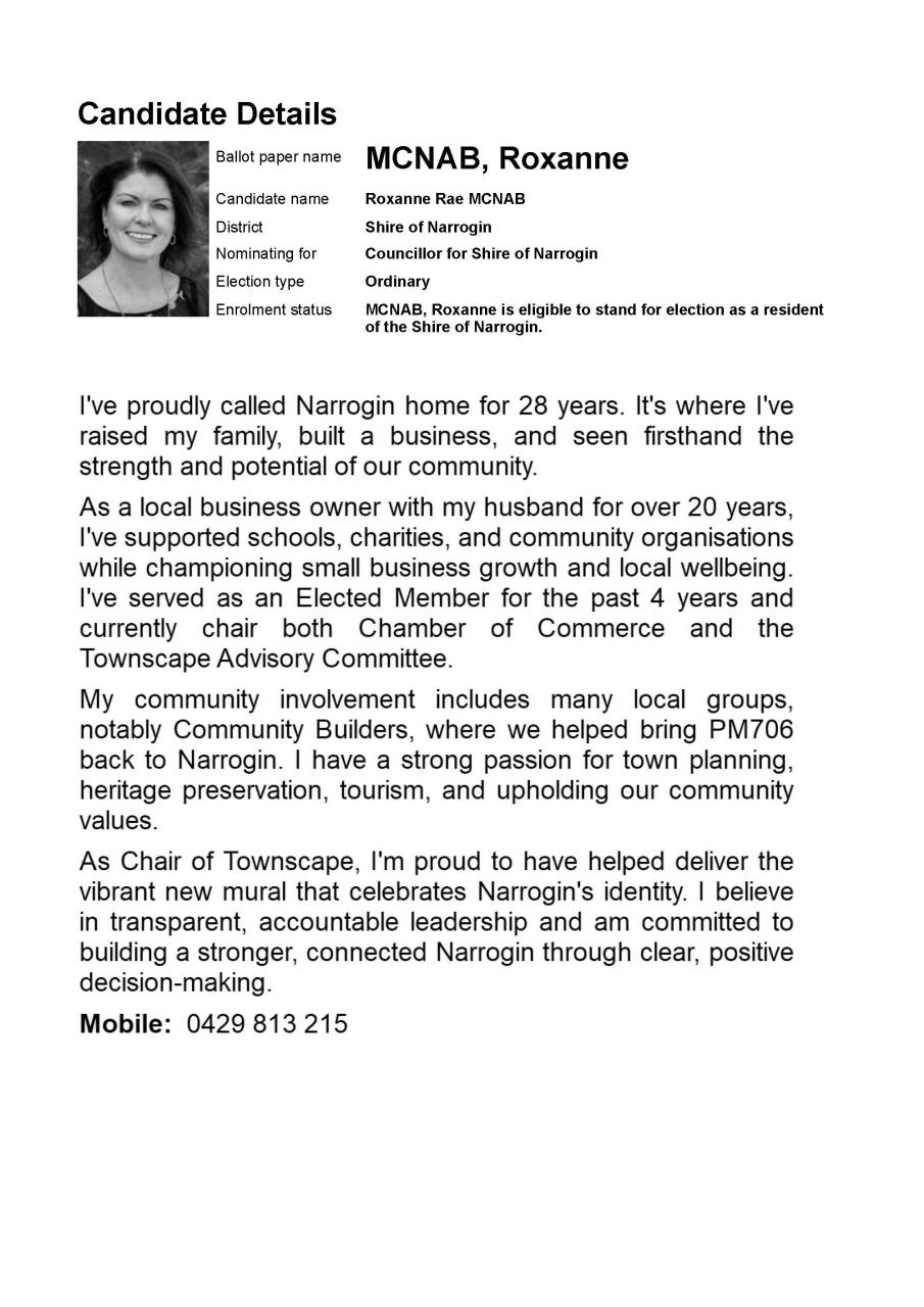 Candidate Details - McNAB Roxanne