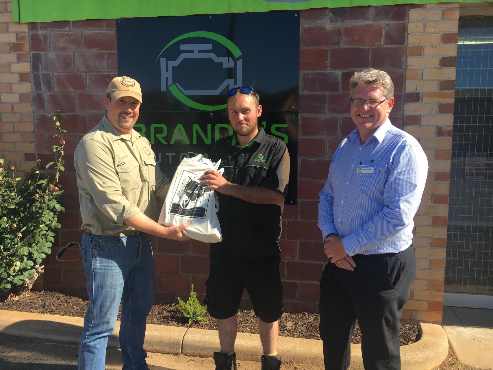 Owner / Operator Brandon with Narrogin Chamber President, Bevan Steel and Shire Chief Executive, Dale Stewart.