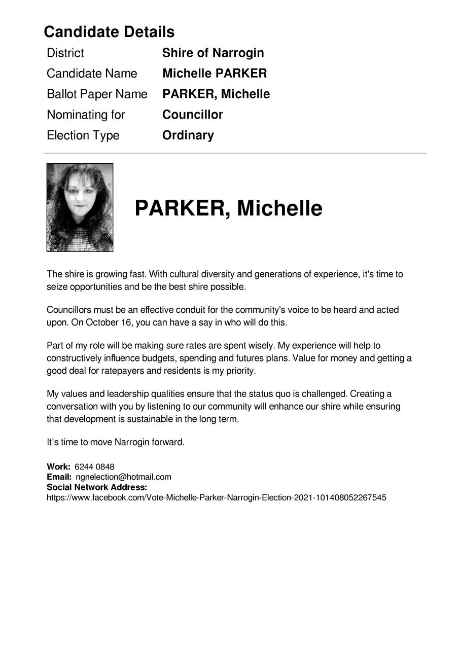 Candidate details M Parker