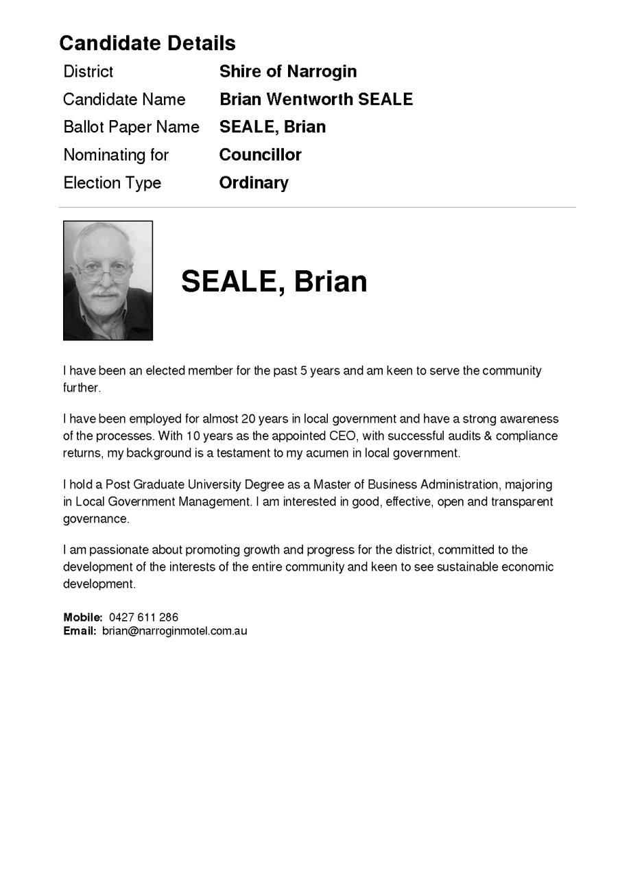 Candidate Information Brian Seale