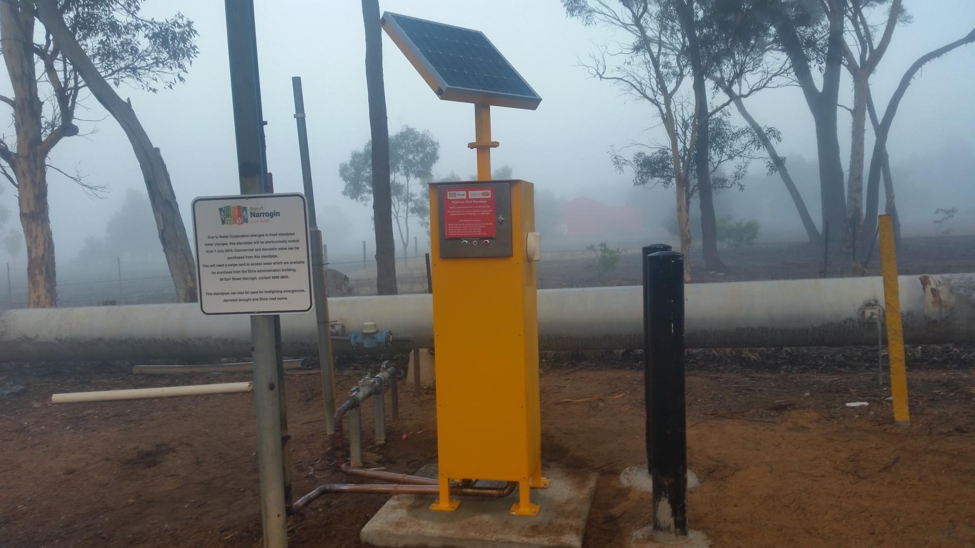 electronic standpipe on a mist morning